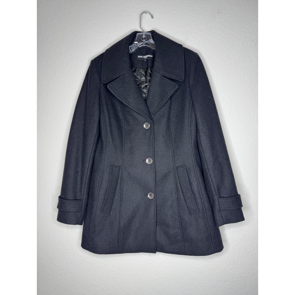 Karl Lagerfeld Paris Womens Wool Blend Peacoat Charcoal Gray Size M